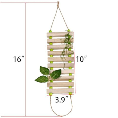 Handmade Wooden Bearded Dragon Climbing Ladder with Artificial Leaves and Moss Leopard Gecko Tank Accessories Bearded Dragon Tank Accessories Hanging Flexible Swing (Green)