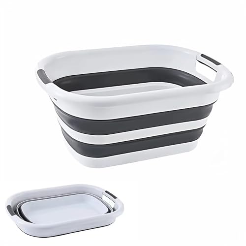 26L/40L Large Collapsible Mop Bucket with Handle for Cleaning, Silicone Portable Pet Bathtub for Puppy Small Dogs Cats, Foldable Laundry Basket Hamper Clothes Storage Bin Space Saving Design (26L) - size: 26L