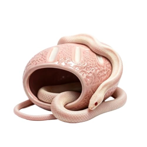 Ceramic Reptile Hide Cave - Cooling Hideout and Terrarium Decor (Pink) | Cooling ceramic hide cave for snakes & geckos.Textured embossed design provides stress-relief & enhances terrarium decor - color: Pink