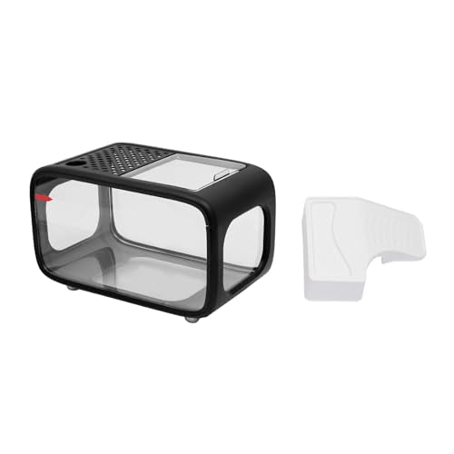 Desktop Fish Tank, 3.2Gal Small Betta Fish & Turtle Tanks, Aquarium Bowl with Detachable Basking Platform, Multi-Functional Areas Aquascape Tanks for Fish Terrapin Frog Shrimp Crab (Black) - color: Black