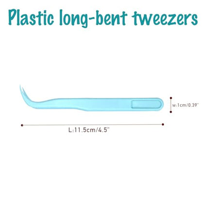 12 Pack Plastic Tweezers 4.5 Inch Blue Long-Bent plastic tweezers for Crafts kids, Jewelry Making, Baking, Reptile Feeding - color: Blue