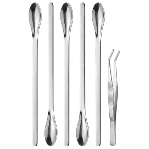 bvya Stainless Steel Medical Spoons Laboratory Sampling Spoon, Lab Utensils and Stainless Steel Tweezer, Pack of 6 - size: 7"
