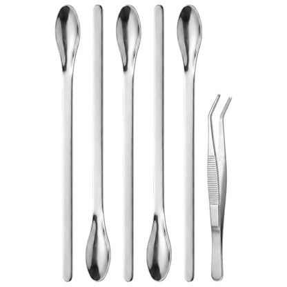 bvya Stainless Steel Medical Spoons Laboratory Sampling Spoon, Lab Utensils and Stainless Steel Tweezer, Pack of 6 - size: 7"