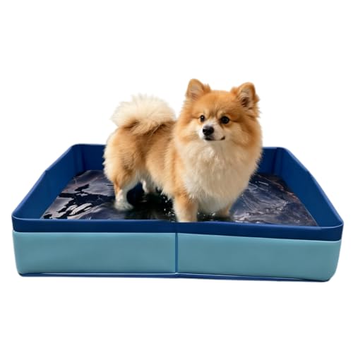 Foldable Dog Pool Blue Portable Small Pet Wading Pool (50/50/10 cm, #01) | Cat Dog Swimming Pools Bathtub Folding Cat Dog Pool for Indoor Outdoor Camping Picnic Backyard Collapsible Reptile Bath Pool