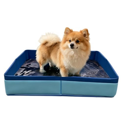 Foldable Dog Pool Blue Portable Small Pet Wading Pool (50/50/10 cm, #01) | Cat Dog Swimming Pools Bathtub Folding Cat Dog Pool for Indoor Outdoor Camping Picnic Backyard Collapsible Reptile Bath Pool