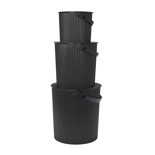 Hachiman Bucket Set of 3 | Hands-Free Filling, Easy to Stack and Store, Indoor Outdoor Use - color: Black, size: Set of 3