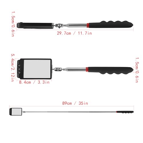 Telescopic inspection mirror with light large telescoping led 360 Inspection Rotating lamp automotive mechanic repair reversing on a stick extendable hand handle car extra held vehicle extended - style: 3 LED