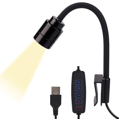 Mini Aquarium Spotlight, Clip-On Gooseneck Lamp, 15°-90° Zoom | Tri-Color White/Warm White/Warm Light, Dimmable 3W USB, 5.2 In Gooseneck, Fits Glass Up To 8mm - color: Black - NO Timer