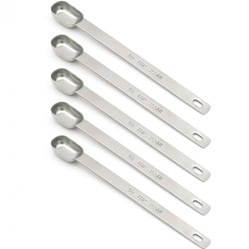 5PCS 1/2TSP(2.5ML) Measuring Spoon, Stainless Steel Long Handle Teaspoons | High Precision, Food-Grade Stainless Steel, ‌Rust-Free, Dishwasher-Safe, Easy-Read Markings, Multi-Purpose, Sturdy & Durable - size: 1/2tsp|1/6tbsp|2.5ml