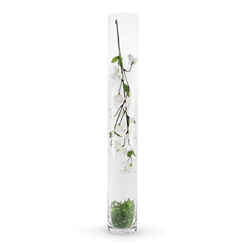 WGVI Quality Thick Weighted Tall Clear Cylinder Glass Vases, 4" W x 28" H, Flower Arrangement Floating Candle Holders Wedding Centerpieces Event Floral Container Floor Display Home Décor, 1 Piece - size: 4"x28"H