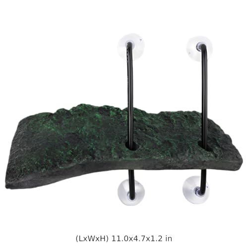 Turtles Basking Platform, Large Adjustable Floating Turtle Pier, Reptile Ramp for Aquatic Tank, Resin Rock with Strong Suction Cups, Non-Slip Surface for Turtle, Frog, Newt Climbing, 11 x 4.7 in