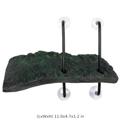 Turtles Basking Platform with Strong Suction Cups, 11 x 4.7 in Adjustable Floating Turtle Pier for Aquatic Tank, Resin Rock Reptile Ramp, Non-Slip Climbing Surface for Frog and Newt
