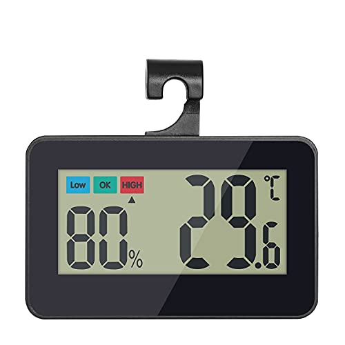 Reptile Thermometer Hygrometer Digital Gauge with Hook & Suction Cup, Accurate Temperature and Humidity Monitor for Reptile Terrarium, Bearded Dragon Tank, Snake Lizard Gecko Habitat (Black) - color: Black