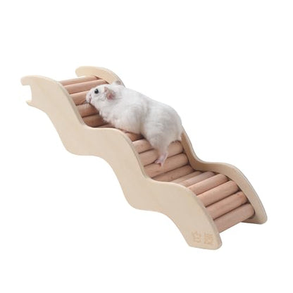 Hamster Ladder Bridge - Wooden Hamster Climbing Toy for Cage Decor and Accessories, Ideal for Hamsters, Gerbils, Mice, and Small Animals（Large-9.45"） - size: Large
