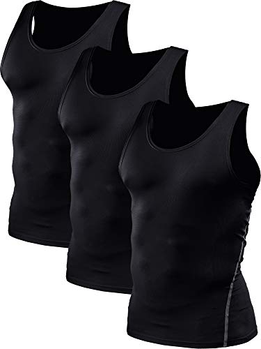 NELEUS Men's 3 Pack Athletic Compression Under Base Layer Sport Tank Top - color: 01# 3 Pack:black, size: XX-Large