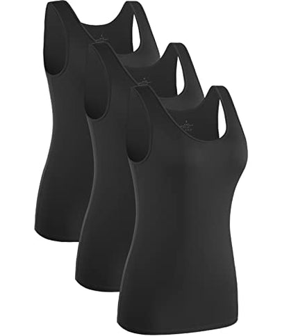 Rosyline 4 Piece Women Tank Tops Basic Sleeveless Undershirt Layering Tanks - color: 3-black/Black/Black, size: X-Large