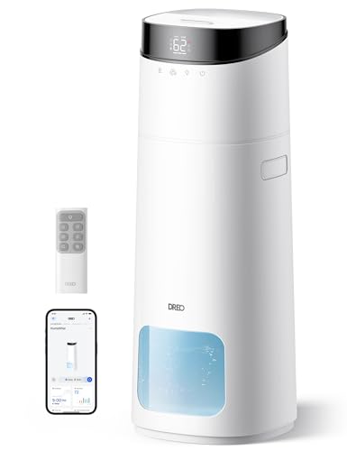 DREO 16L Smart Humidifier Large Room 1000 ft², 130H Runtime, 30dB, Top Fill | Auto Mode, Remote/Touch/Voice & APP Control, Clean Tank Technology, RGB Light, Cool Mist Humidifiers 755S for Bedroom, White - color: White