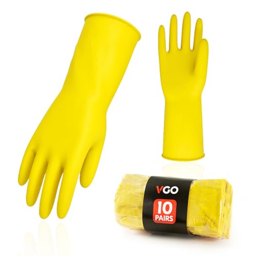Vgo... Latex Reusable Household Gloves,Cleaning Gloves,Long Cuff (HH4601,L) | yellow,extra Thickness,kitchen,dishwashing,household,painting,gardening,pet care,car washing,bathroom,hair dyeing,laundry - color: Yellow, size: Large