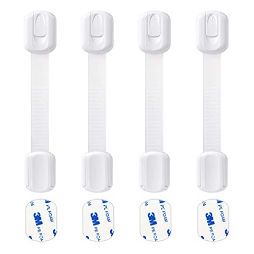 Socub 4 pack Child Safety Cabinets Strap Locks, Multi Use Latch with Strong Adhesive Pads, for Cabinets, Drawers, Oven, Toilet Seat, Fridge - size: 4 pack