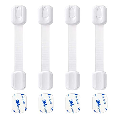 Socub 4 pack Child Safety Cabinets Strap Locks, Multi Use Latch with Strong Adhesive Pads, for Cabinets, Drawers, Oven, Toilet Seat, Fridge - size: 4 pack
