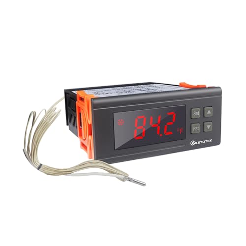 KETOTEK KT8230 Digital Temperature Controller Thermostat Regulator | 120VAC 30A, Fahrenheit -22~572℉, Heating Cooling, For Incubator Brooder Refrigerator Fermenter Greenhouse Reptile