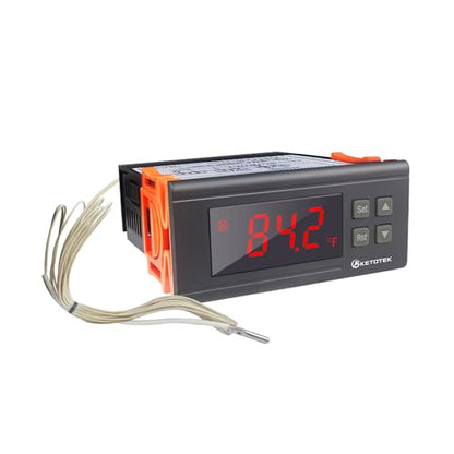 KETOTEK KT8230 Digital Temperature Controller Thermostat Regulator | 120VAC 30A, Fahrenheit -22~572℉, Heating Cooling, For Incubator Brooder Refrigerator Fermenter Greenhouse Reptile