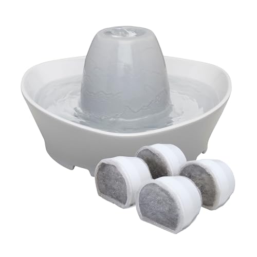 PetSafe Creekside Ceramic Pet Fountain, 60 Oz, 4-Pack Carbon Filters | 60 Oz Capacity, Whisper-Quiet Flow, Includes Carbon Filters, Top-Rack Dishwasher Safe - style: Fountain + 4 Carbon Filters