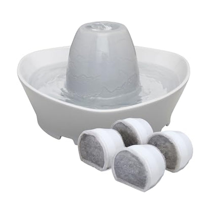 PetSafe Creekside Ceramic Pet Fountain, 60 Oz, 4-Pack Carbon Filters | 60 Oz Capacity, Whisper-Quiet Flow, Includes Carbon Filters, Top-Rack Dishwasher Safe - style: Fountain + 4 Carbon Filters