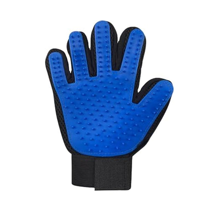 Silicone Pet Grooming Glove – 5-Finger Deshedding & Massage Mitt for Dogs & Cats – Wet & Dry Hair Removal Glove with Adjustable Strap (Right Hand), Blue
