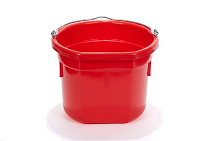 Little Giant® Flat Back Plastic Animal Feed Bucket | Animal Water and Feed Bucket with Metal Handle | 8 Quarts | Red - color: Red
