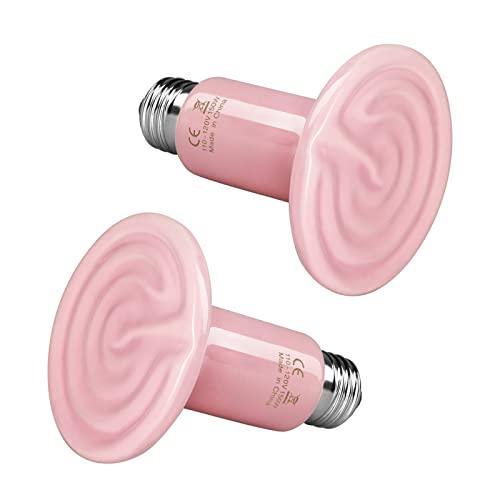 Simple Deluxe 150W Mini Ceramic Heat Emitter Reptile Heat Lamp Bulb No Light Emitting Brooder Coop Heater for Amphibian Pet & Incubating Chicken, 2 Pack, Pink - color: Pink