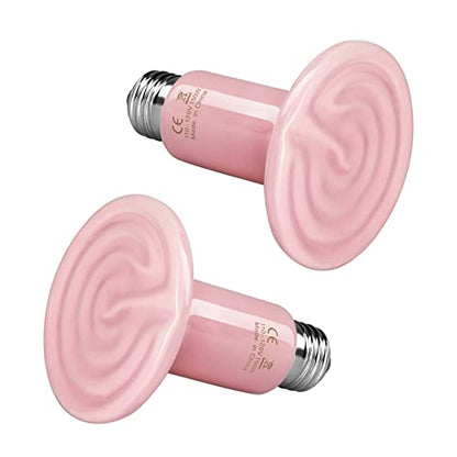 Simple Deluxe 150W Mini Ceramic Heat Emitter Reptile Heat Lamp Bulb No Light Emitting Brooder Coop Heater for Amphibian Pet & Incubating Chicken, 2 Pack, Pink - color: Pink