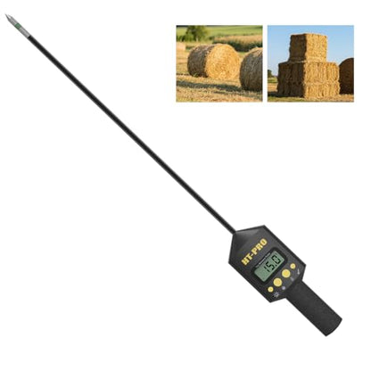Hay Moisture Tester with 20" Probe, Moisture & Temperature Meter for Round and Square Hay Bales, Fast Backlit Readings, Calibration Clip Included, BlackGold - color: Blackgold