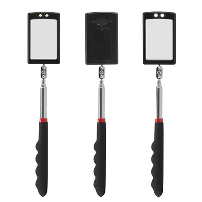 Lan-He Telescoping Inspection Mirror with 2 LED Lights extendable Machine Tool Inspection Mirrors 360 Swivel for Extra Viewing Dead Angle,Line of Obstacle Area Mechanic Automotive Gifts (12pcs)