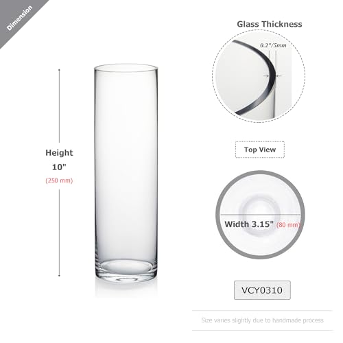 WGVI Quality Thick Weighted Clear Cylinder Glass Vases, 3" W x 10" H, Flower Bud Vase Skinny Narrow Floral Bouquet Container for Wedding Centerpieces Tabletop Pen Brush Holder, 1 Piece - size: 3"x10"H