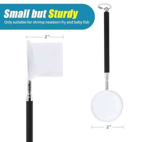 AQUANEAT Small Fish Tank Shrimp Net, Aquarium Debris Cleaning Tools, with Extendable Handle - size: 2 Inch