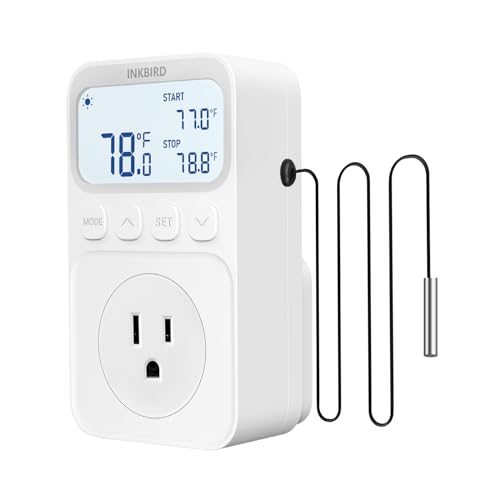 INKBIRD Digital Thermostat Outlet Temperature Controller Outlet Socket Heating/Cooling Control 1200W 10A Backlit Display - size: 1200W 10A
