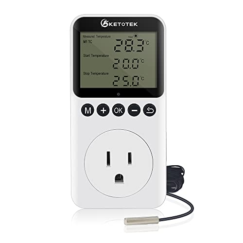 KETOTEK Digital Day/Night Temperature Controller 120V, Thermostat Outlet Plug with Timer, Thermostatic Outlet Switch 110V with 3m Sensor for Reptile Terrarium Greenhouse, Heating/Cooling Temp Control - style: KT3200pro No Backlit