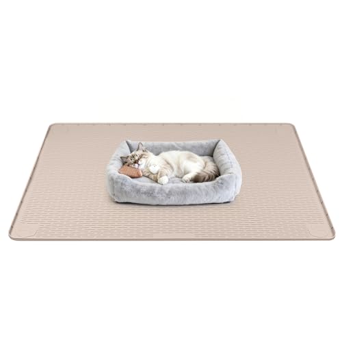 Silicone Cat Bed Mat 40"x28" Pet Crate Mat for Cat Cage, Khaki | Extra Large Cat Sleeping Mat, Non-slip, Washable, Waterproof Pet Bed Mat with Raised Edge, Pet Playpen Mat to Protect Floors - color: Khaki, size: 40"x28"