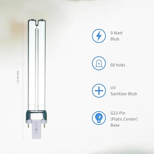 9W UV Light Bulb for Pond Outdoor Clarifier Fish Tank Aquarium | Compatible with JUP-01 UVE9 CF400 CF500 CP-9 Replacement UV Light for Turtle tank, 4 Pcs 9W UV C Lamp for G23 Base - size: 9W-UVBL-4P