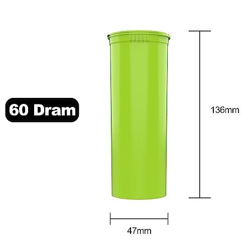 60 Dram CR Plastic Packaging Pop Top Containers - Child Resistant Travel Holder Vial Bottles - 75 qty (Lime Green) - color: Lime Green