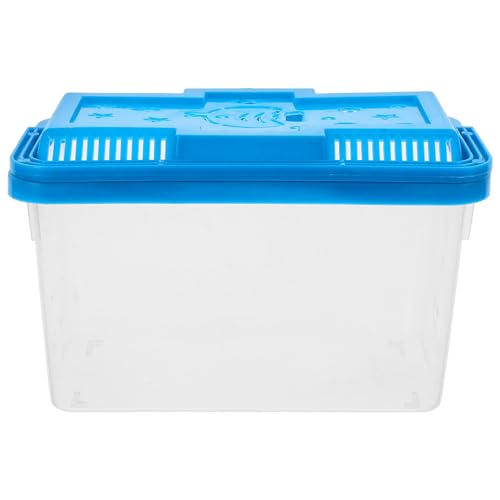 Small Turtle Tank with Lid and Plastic Aquarium Box Portable Handheld Fish Bowl for Reptiles and Hamster Transport in Medium Blue with Fish Pattern