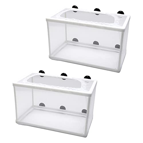 Anxingo 2 Pack Fish Tank Breeder Net,Fish Isolation Breeding Hatching Box, Plastic Frame Hatching Box Separation Net Breeding Box with Suction Cup for Aquarium