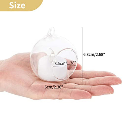 NUPTIO Hanging TeaLight Candle Holder: 24Pcs 2.36in Tree Tea Light Holders with LED Candles Small Glass Globes Ornament Clear Round Mini Terrarium Containers for Wedding Party Tree Decoration | Includes Flameless Votives, 2.36-Inch Clear Globes, Ready to