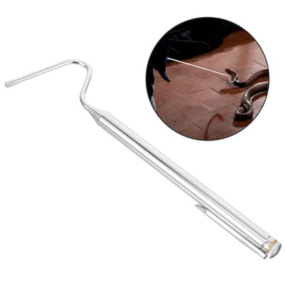 HOMSFOU Stainless Steel Retractable Snake Hook Reptile Catcher with Telescopic Long Handle for Safe Snake and Lizard Handling in Reptile Care