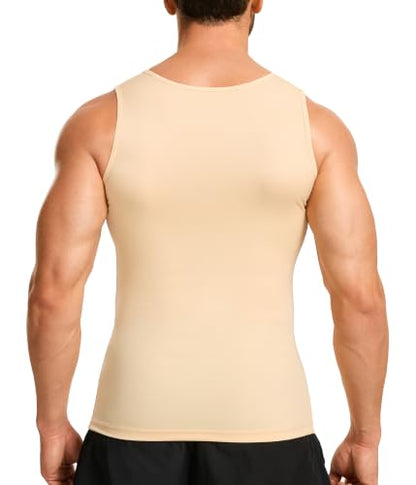 Gotoly Men's Compression Shirt Shapewear Slimming Body Shaper Vest | Man boobs slimming, double-layer tummy control, seamless round neck, invisible under fitted tees, 4-way stretch fabric - color: Beige, size: X-Large