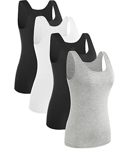 Rosyline 4 Piece Women Tank Tops Basic Sleeveless Undershirt Layering Tanks - color: Black/White/Black/Grey, size: Small