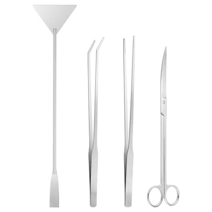 Ohtomber 4PCS Aquascape Tool Aquarium Kit with Tweezers Scissors Scraper | Rustproof Stianless Steel, Long Handle, For Trimming Scraping Reptile Feeding, Fit Aquariums Terrariums, Tank Maintenance Set