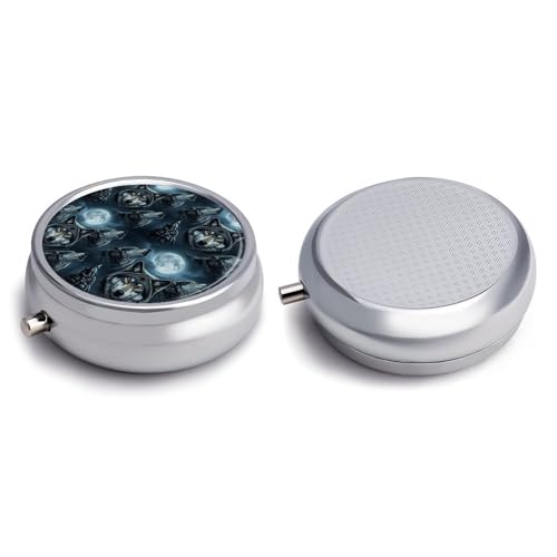 Pocket Medicine Case, Full Moon Wolf Round Small Organizer, Waterproof Pill Box for Vitamins, Travel Holder Purse Carry for Commute - color: Style (609)