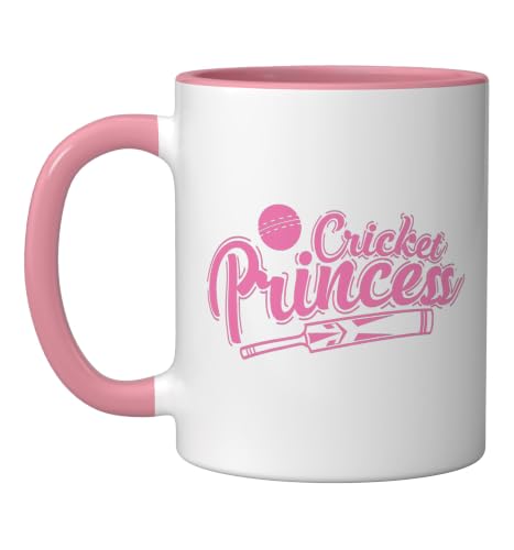 Cricket Princess Ball Sport Hobby Team Ceramic Mug, Pink/White, 11oz - color: Pink/White, size: 11 Ounces